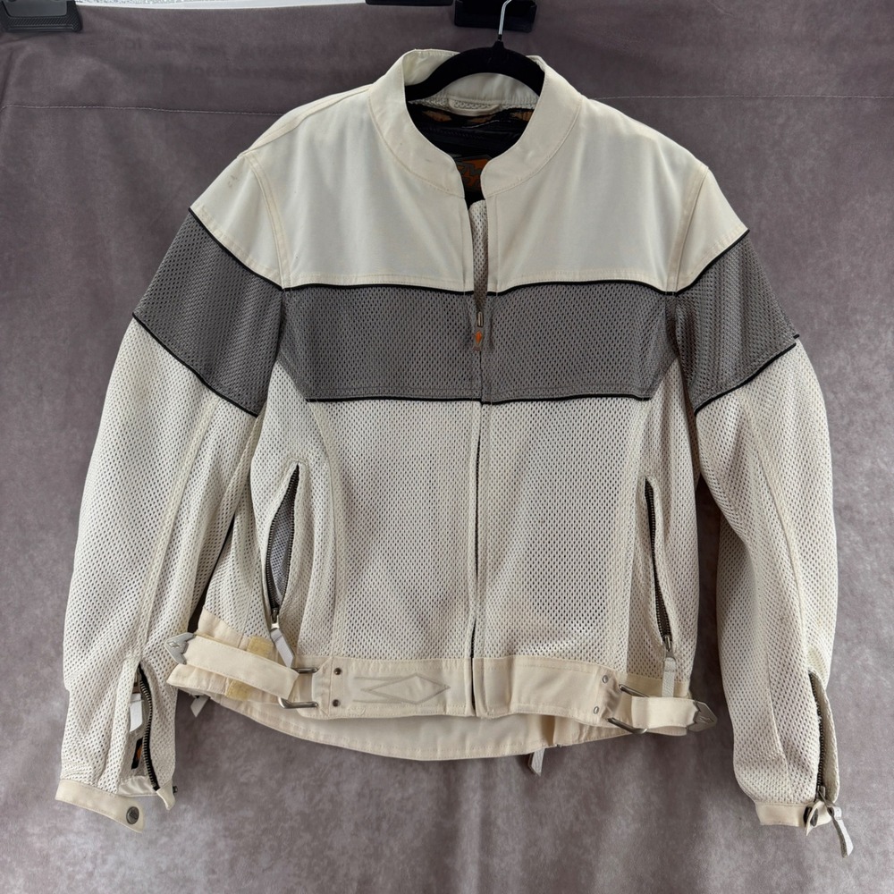 Power Trip Women's XL Motorcycle Jacket White Grey Padded Back and Sleeves Biker